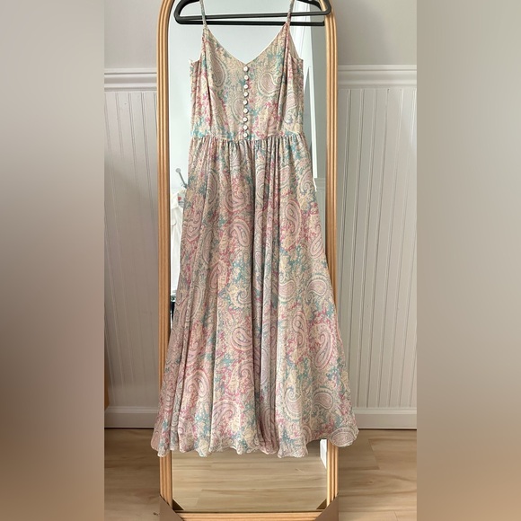Vintage 90’s Lauren Ralph Lauren Silk Pastel Paisley Maxi Dress SZ: 6